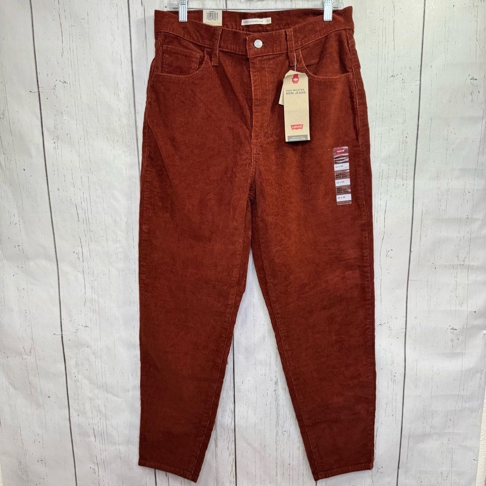 Levi’s High Waisted Mom Jeans Corduroy Rust Brown Tapered Leg Size 32X29 NWT